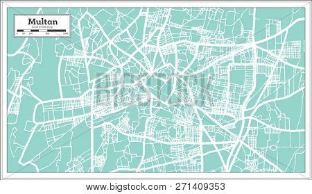 Multan Pakistan City Map in Retro Style. Outline Map. 