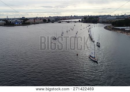 St. Petersburg, Russia - July 24, 2017: Festival Of Yachts In St. Petersburg On The River Neve. Sail