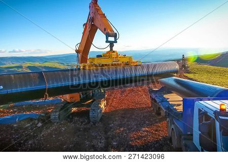 Construction Of The Pipeline. Site Construction. Construction Machinery
