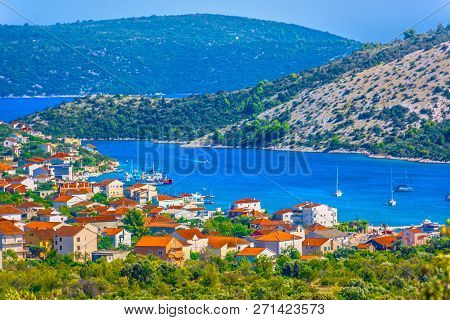 Scenic View At Picturesque Vinisce Place In Dalmatia Region, Croatia Mediterranean.