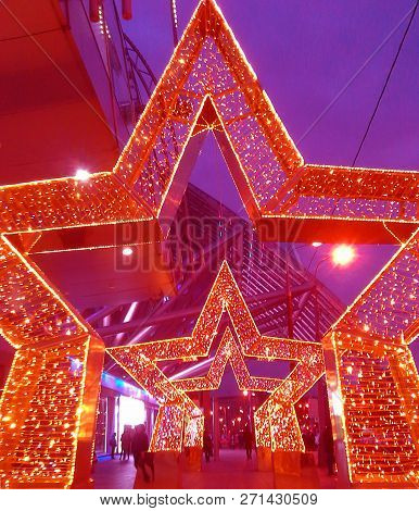 Moscow, Russia - November  2018:  New Year 2019 And Christmas  New Year's Decoration Of A Street In 