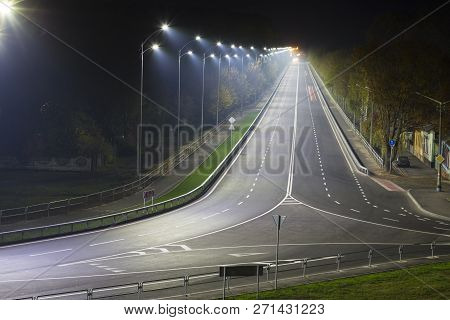 Chernigov ( Chernigiv)  City. Ukraine. Lighted Night Highway