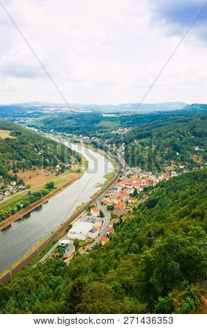 View From Old Koenigstein Castle Down On River Elbe In Saxony