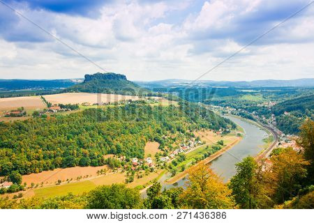 View From Old Koenigstein Castle Down On River Elbe In Saxony