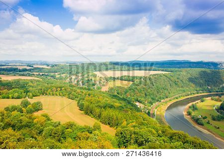 View From Old Koenigstein Castle Down On River Elbe In Saxony