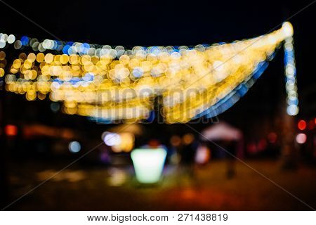 Large Beautiful Defocused Multicolored Garland In Place Du Marche Gayot In Central Strasbourg During