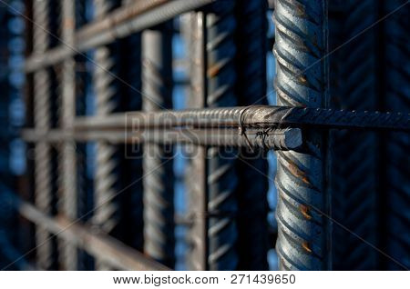 Brand New Armature. Reinforcements Steel Bars Stack. Close Up Steel Construction Armature.