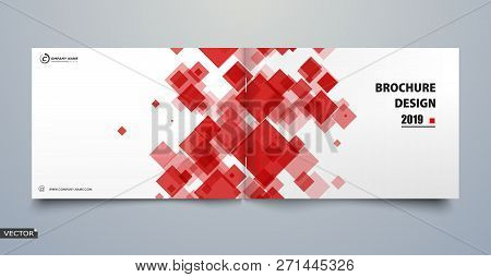 White, Red Rhombus Lines Icon. Bright Leaves Text Frame. Patch A4 Brochure Cover Design. Title Sheet