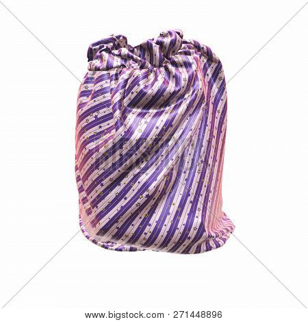 Santa Clauss Striped Bag Or Sack, Full Of Gifts, On White Background. 3d Illustration