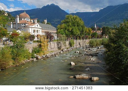 View Of Merano Meran, A Town In South Tyrol Italy, Crossed By The Passer River