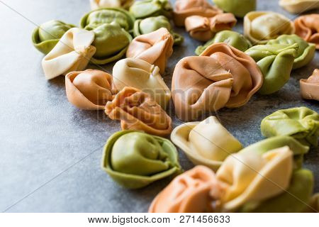 Colored Raw Pasta Tortellini / Multicolor / Colorful Or Tri Colored.