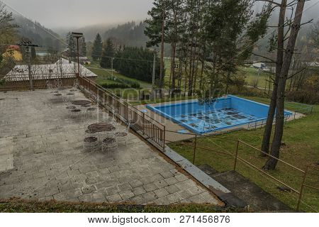 Swimming Pool Near Communistic Old Hotel In Stary Hrozenkov Village Near Slovakia Border