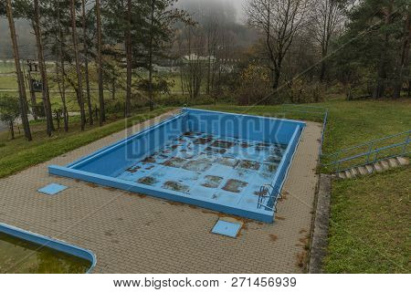 Swimming Pool Near Communistic Old Hotel In Stary Hrozenkov Village Near Slovakia Border