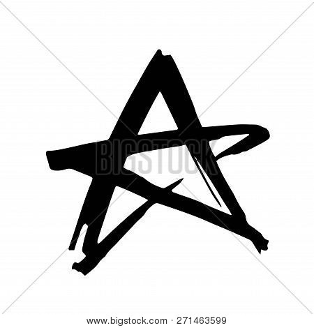 Star. Hand Drawn Paint Object For Design Use. Abstract Brush Drawing. Vector Art Illustration Grunge