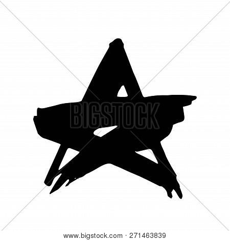 Star. Hand Drawn Paint Object For Design Use. Abstract Brush Drawing. Vector Art Illustration Grunge