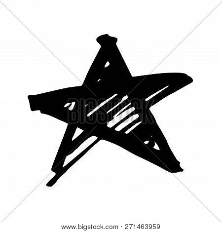 Star. Hand Drawn Paint Object For Design Use. Abstract Brush Drawing. Vector Art Illustration Grunge