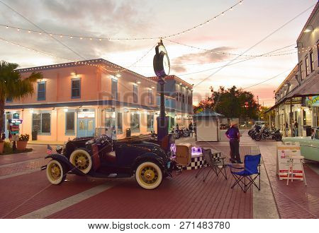Orlando, Florida.  November 03, 2018. Nice Old Car Exhibited With Its Door Open At Old Town Kissimme