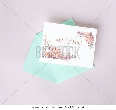 Wedding invitation with envelope mockup