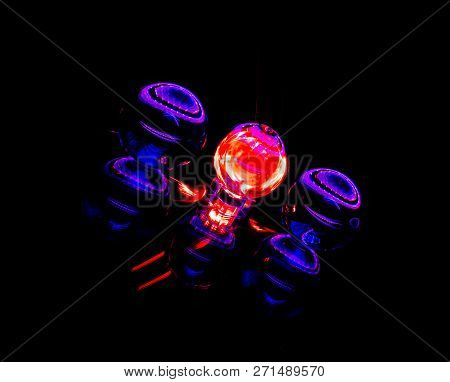 Blue On Black With A Red Lensball In The Middle Make For An Interesting Abstract Image.