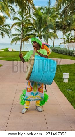 Freeport Bahamas - September 22, 2011: Male Dancers Dressed In Traditional Costumes Performing At A 