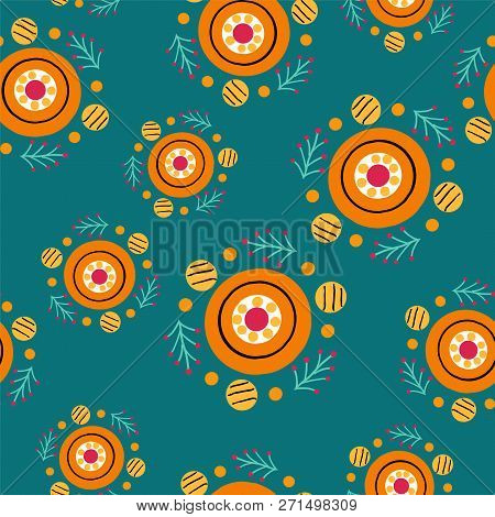 Beautiful Seamless Pattern With Stilyzed Sun In Russian Dymkovo Style. Vector Illustration.