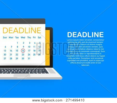 Dates And Deadlines Banner. Computer With Calendar. Vector Stock Illustration.
