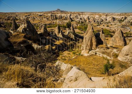 Cappadocia, Turkey: Panorama On The Unusual Rocks And Valley, Love Valley, Gormandale. The Fortress 