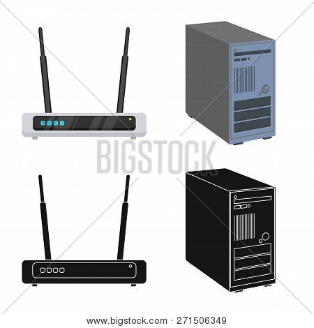 Vector Design Of Laptop And Device Sign. Set Of Laptop And Server Stock Symbol For Web.