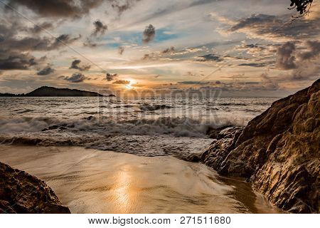 Beach On The Shores Of The Adaman Sea, Nature. Phuket, Thailand.
