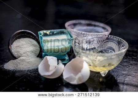 Close Up Of One Of The Anti Aging Treatment Or Face Pack I.e. Raw Rice Flour With Some Egg White Wel