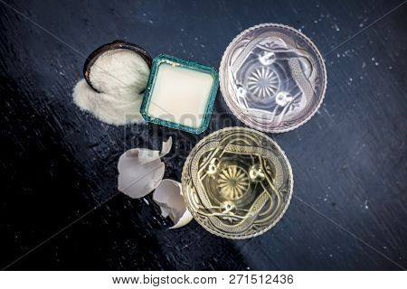 Close Up Of One Of The Anti Aging Treatment Or Face Pack I.e. Raw Rice Flour With Some Egg White Wel