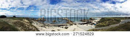 Beach and rocks on the coast of Meneham in Brittany in France
