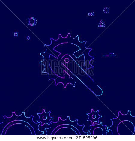Bike Chainring Vector Line Icon. Bicycle Spare Part Gradient Symbol, Pictogram, Sign. Dark Blue Back