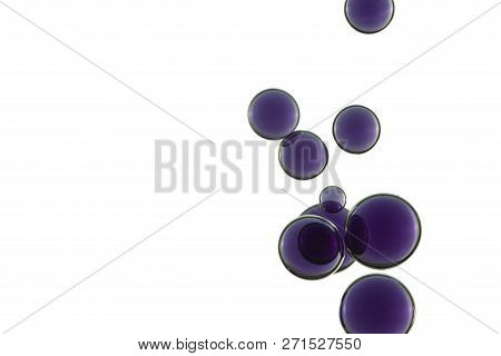 Beautiful Purple Bubbles Sorars Over A White Background.