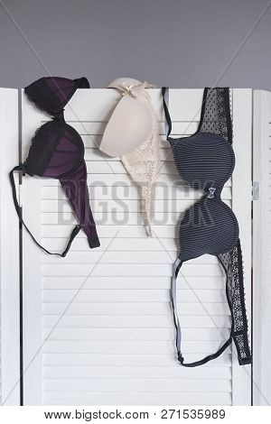 Three Bodices On A White Screen. Fashion Concept