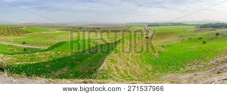 Panoramic Landscape Of The Jezreel Valley Viewed From Megiddo. Northern Israel