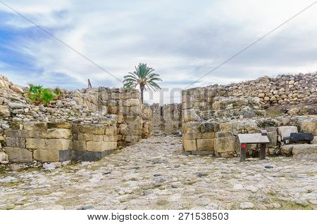 Antique Canaanite Gate In Tel Megiddo National Park. Northern Israel