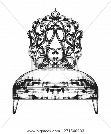 Rich Baroque Chair Vector. Royal Style Furniture Decotations. Victorian Ornaments Engraved. Imperial