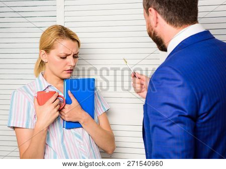 Boss Discriminate Female Worker. Discrimination And Personal Attitude Problem. Discrimination Concep