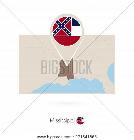 Rectangular Map Of Us State Mississippi With Pin Icon Of Mississippi