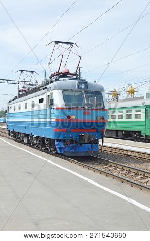 Bulk Passenger Electric Locomotive On The Station
