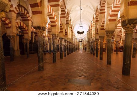 Cordoba, Spaine - Nov 18: Columns With Colorful Patterns Of Famous Moorish Mezquita, Mosque-cathedra