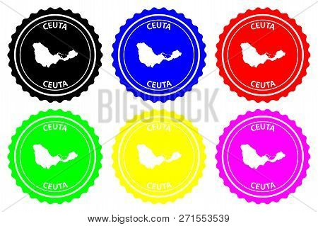 Ceuta - Rubber Stamp - Vector, Ceuta Map Pattern - Sticker - Black, Blue, Green, Yellow, Purple And 