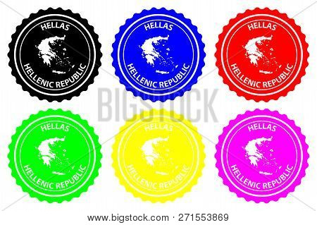Greece - Rubber Stamp - Vector, Hellenic Republic (hellas) Map Pattern - Sticker - Black, Blue, Gree