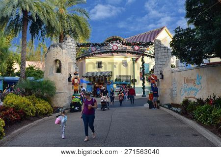 Orlando, Florida. November 15, 2018. Christmas Market Main Entrance With Nutcrackers In Internationa
