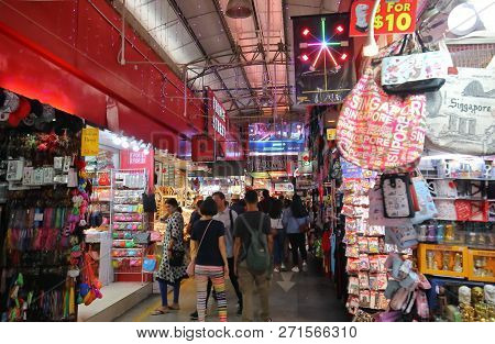 Singapore - November 16, 2018: Unidentified People Visit Bugis Street Shopping Arcade Singapore