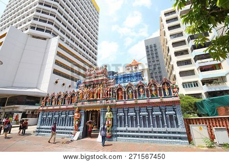 Singapore - November 16, 2018: Unidentified People Visit Sri Krishnan Temple In Bugis Singapore.