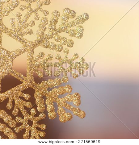 Background With Christmas Decoration Snowflake. Holiday Decor Concept.