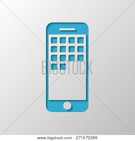Sellphone Icon. Paper Design. Cutted Symbol With Shadow