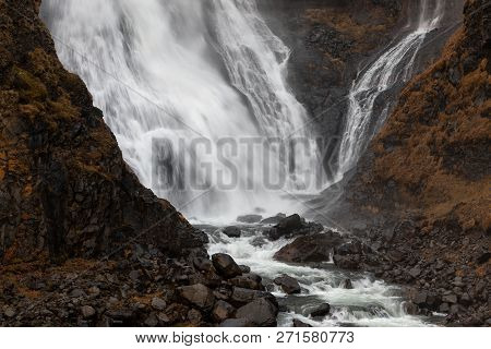 Rjukandafoss, Beautiful Waterfall In The North Part Of Iceland